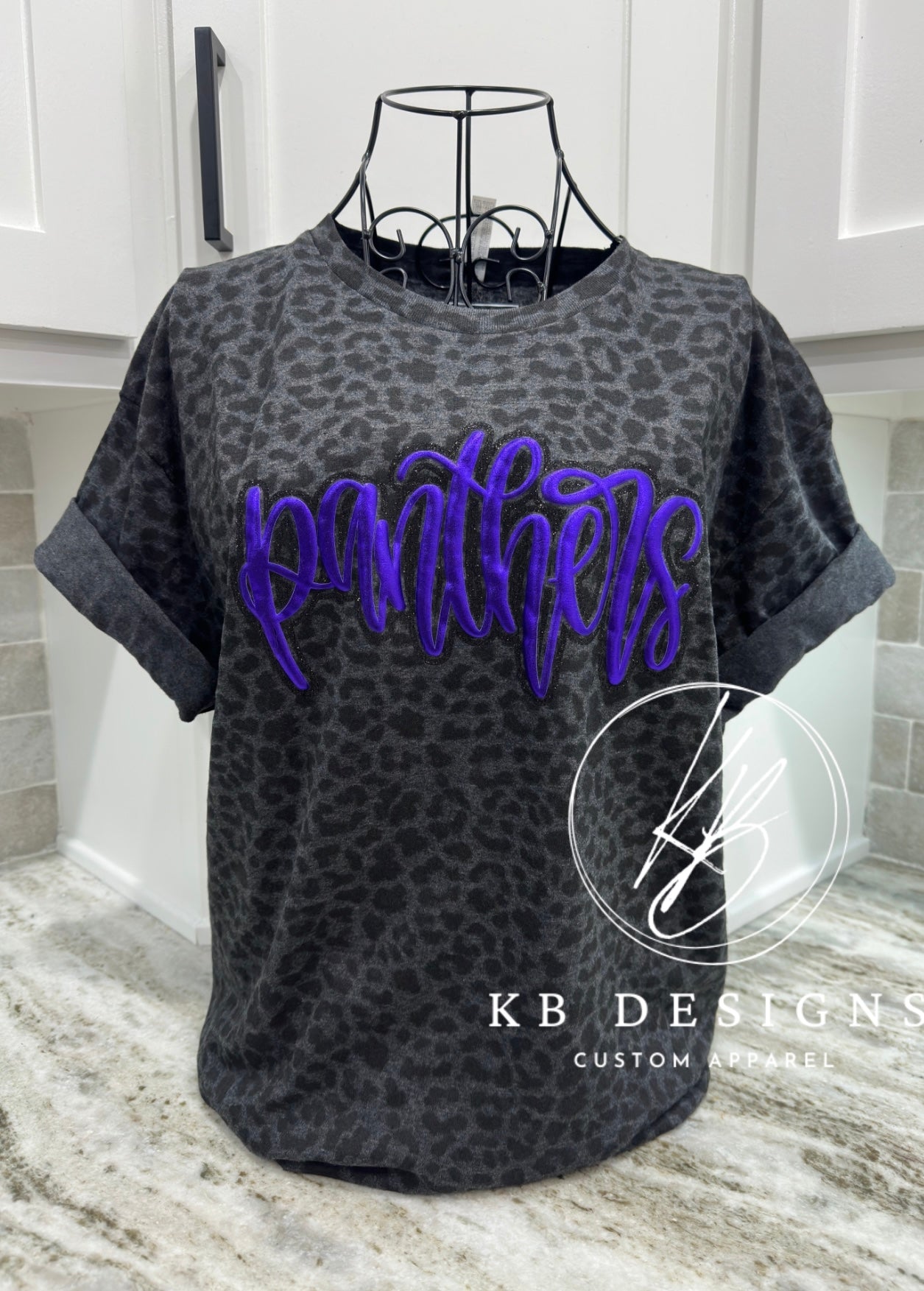 Custom Mascot Leopard Glitter and Puff Tee