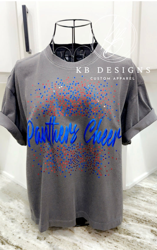 Panthers Cheer Boxy Split Splatter Spangle Tee