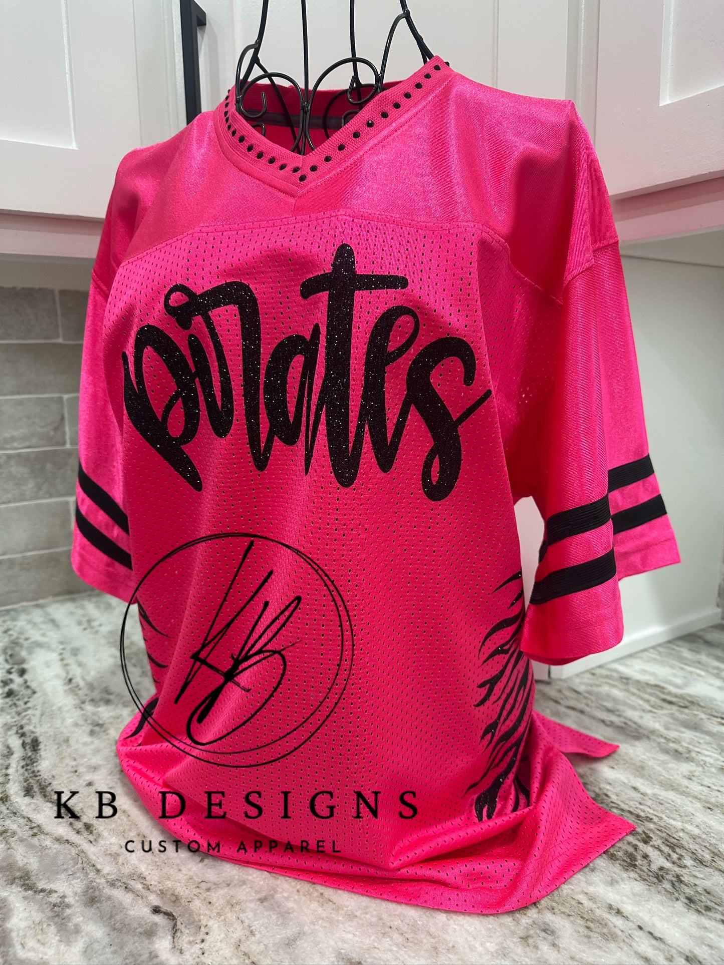 Custom Mascot Tiger Stripe Pinkout Glitter Jersey