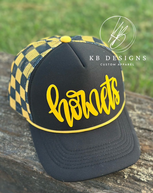 Hornets Checkered Trucker Hat