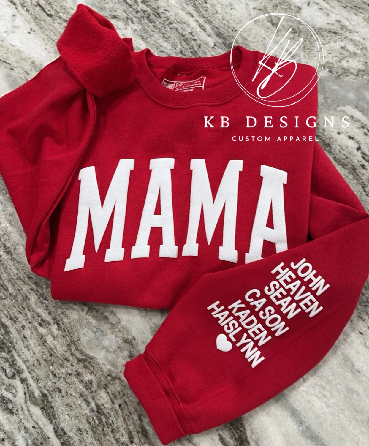 RED/WHITE Valentines MAMA Puff W/Sleeve Sweatshirt