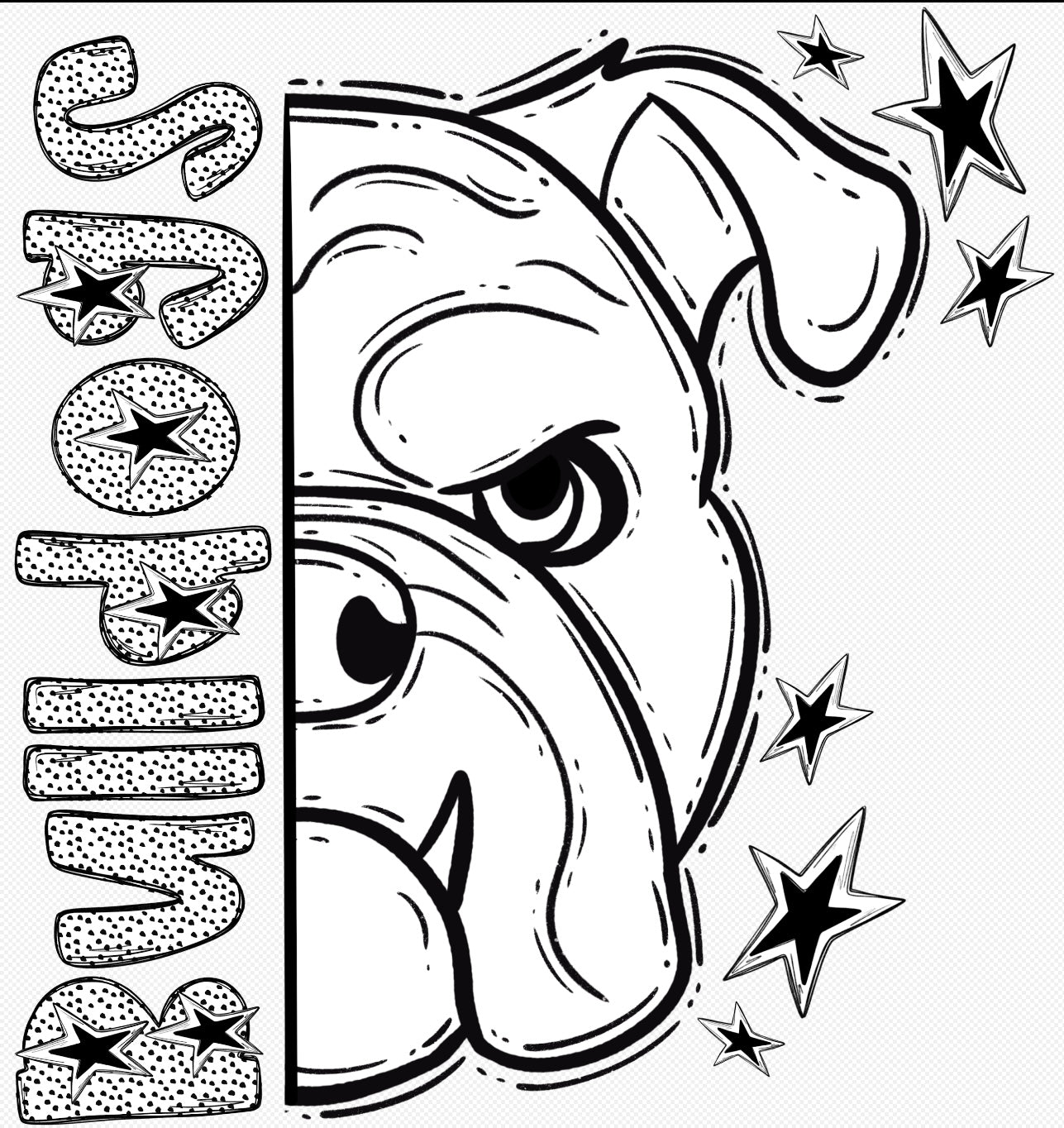 Bulldogs Half Face Black & White Mascot Tee