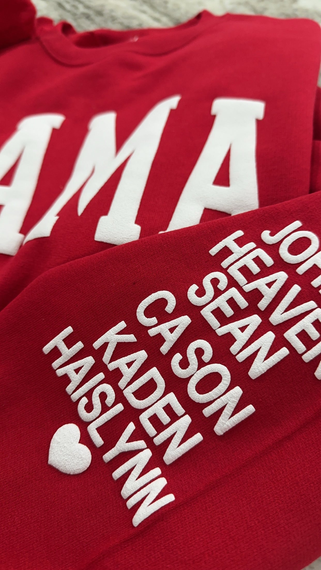RED/WHITE Valentines MAMA Puff W/Sleeve Sweatshirt