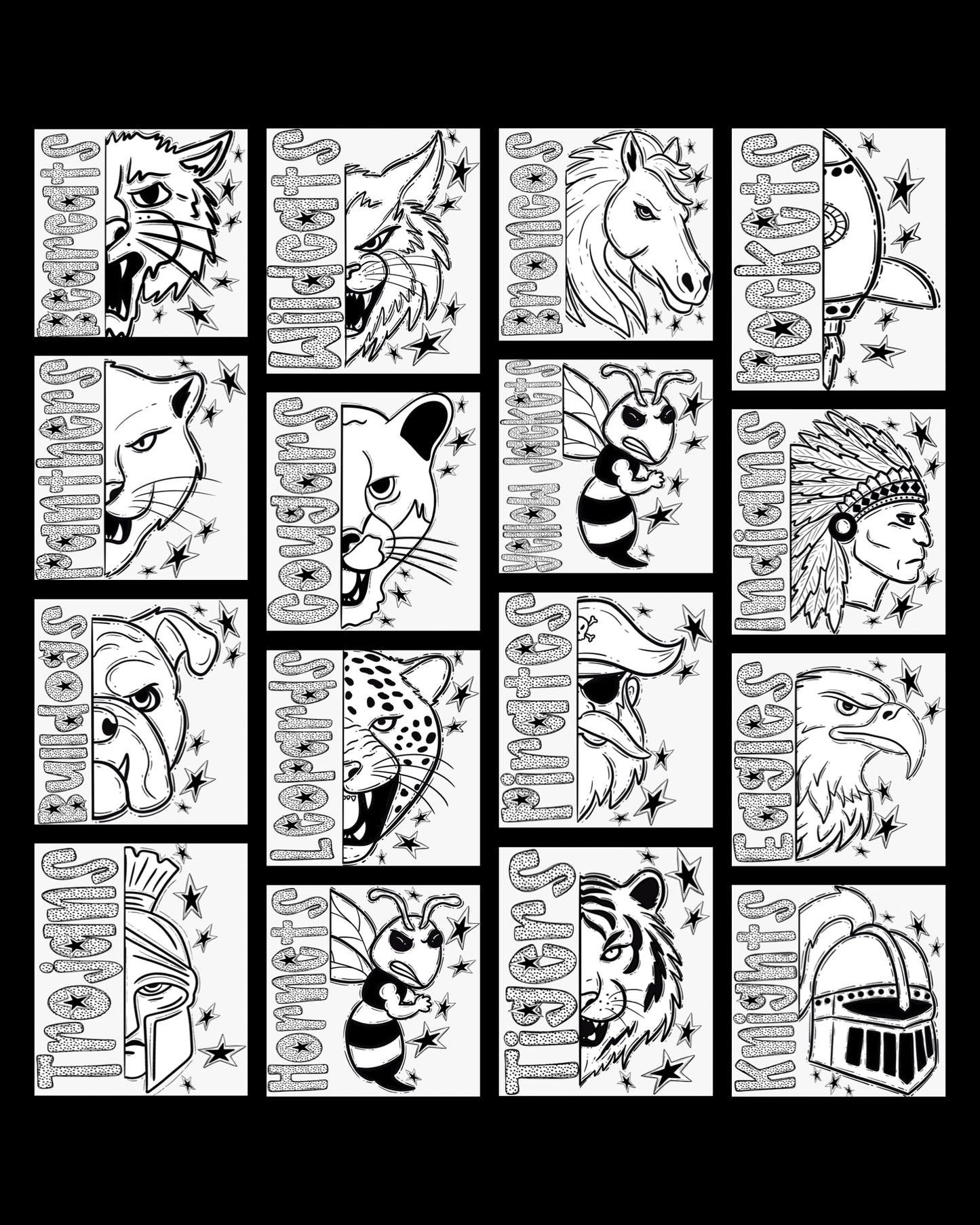 Bulldogs Half Face Black & White Mascot Tee