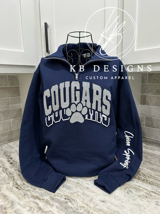 Cougars Stacked W/Town Name on Sleeve