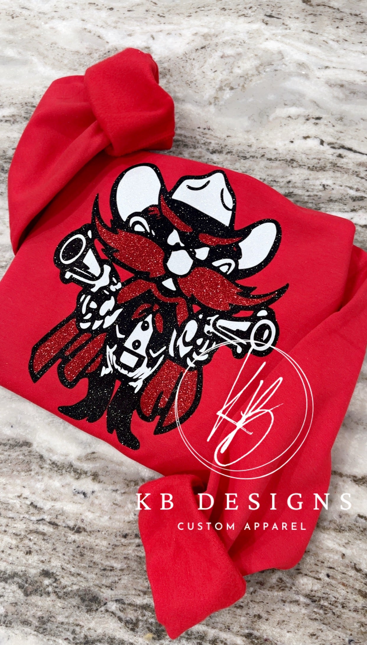 Glitter Red Raider W Glitter Sleeve Art