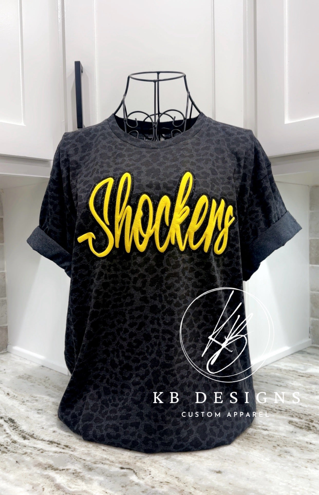 Custom Mascot Leopard Glitter and Puff Tee