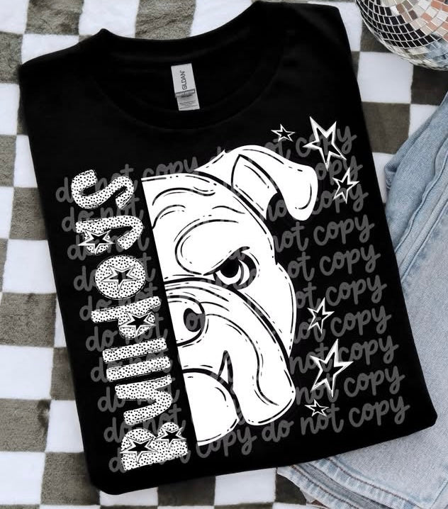Bulldogs Half Face Black & White Mascot Tee