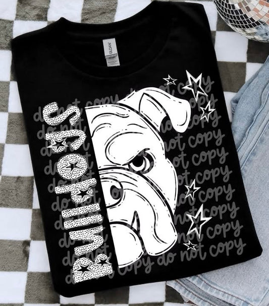 Bulldogs Half Face Black & White Mascot Tee