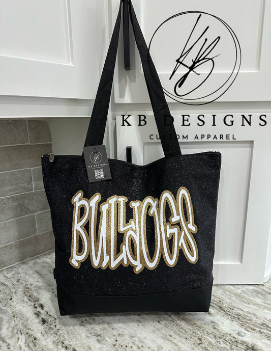 Bulldogs Glitter Canvas Tote Bag