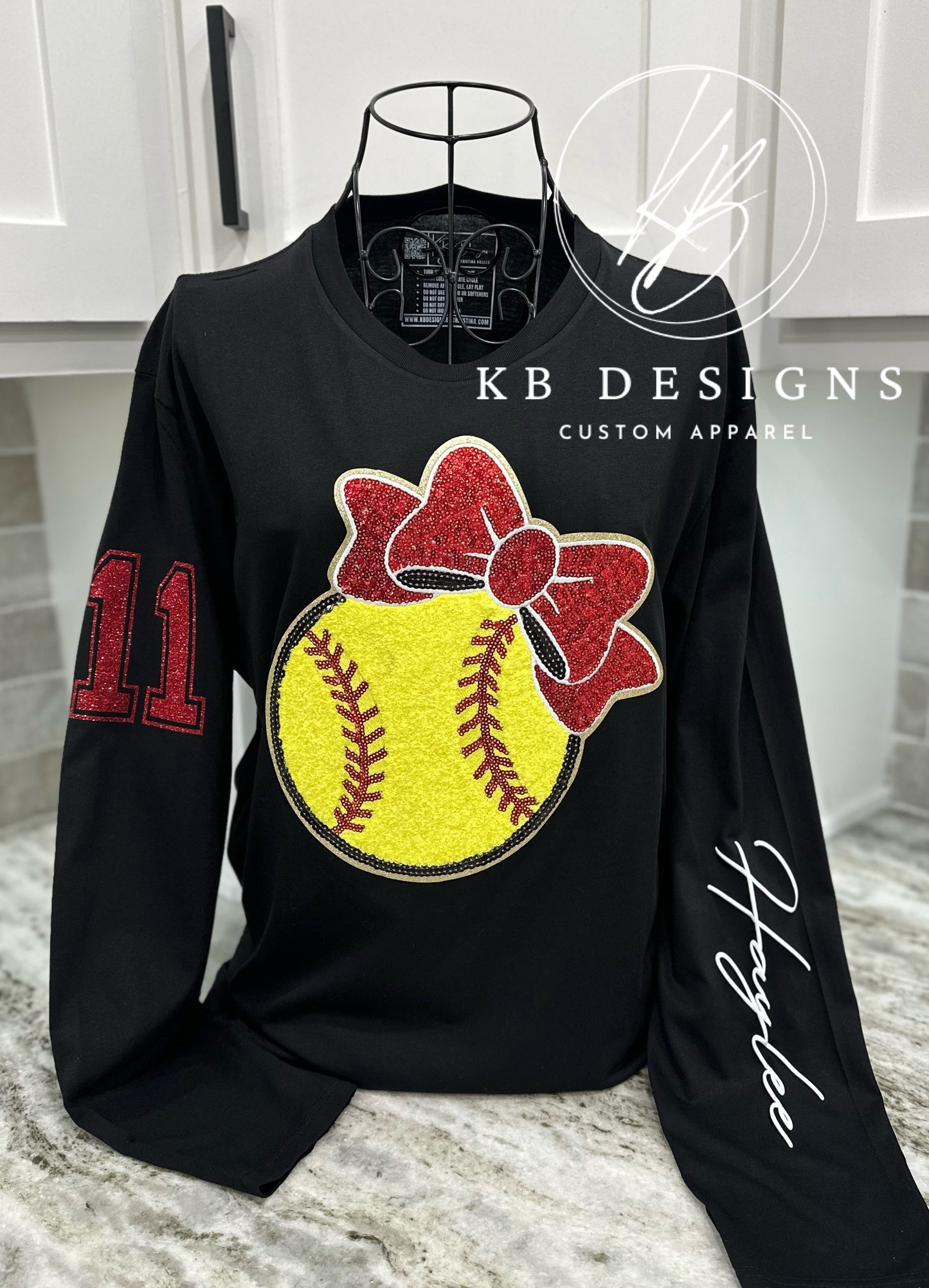 Sequin Softball W/Bow Front Pocket Sweatshirt