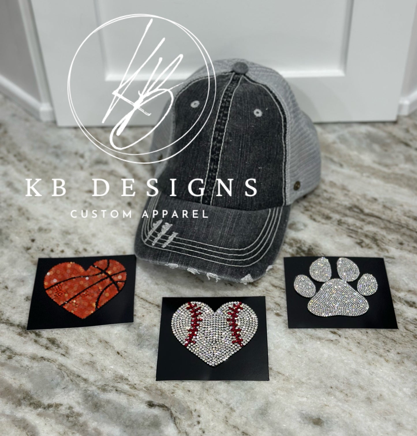 Rhinestone Football Heart Distressed Hat