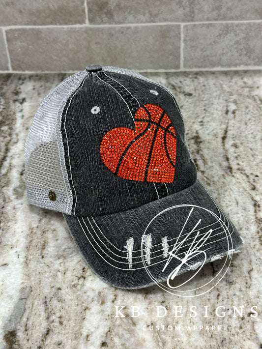 Rhinestone Basketball Distressed Hat