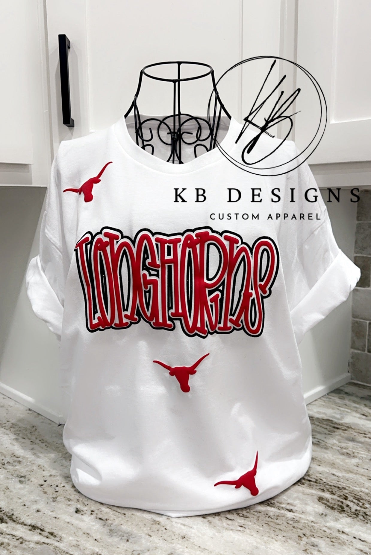 Longhorns Doodle Glitter & Puff Tee