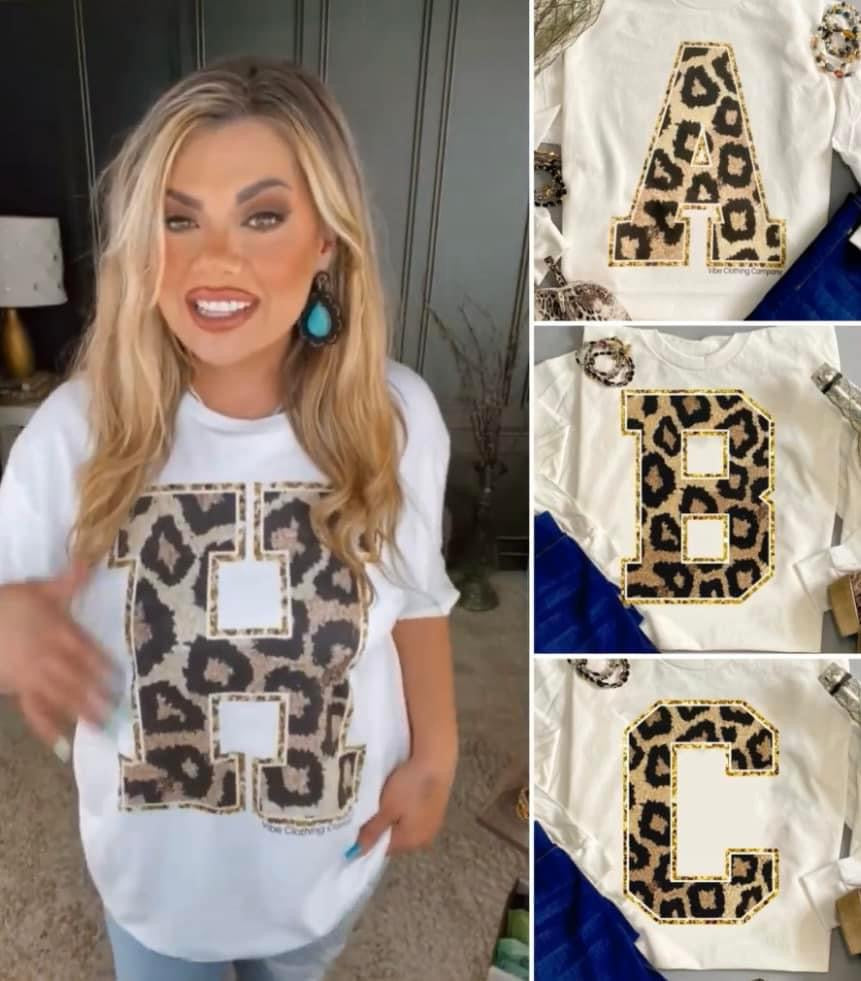 Faux Glitter Leopard Letter Tee