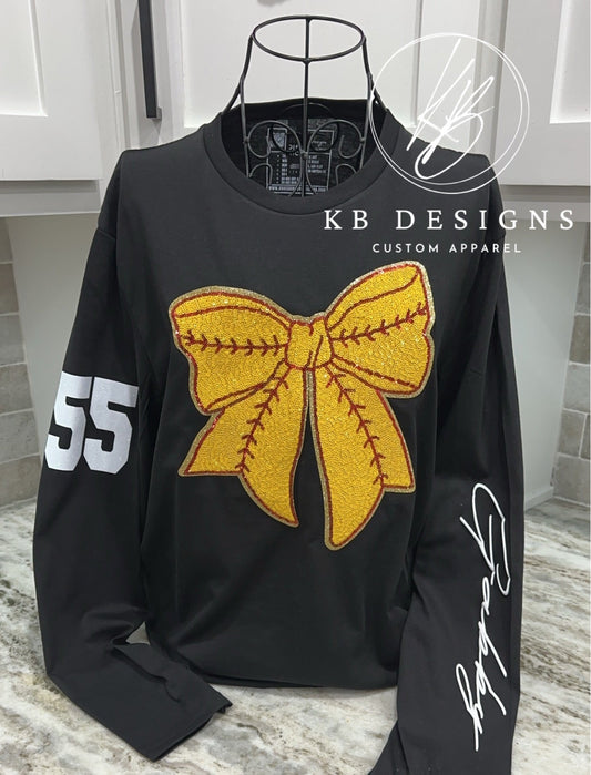 Sequin Softball Bow W/Personalization