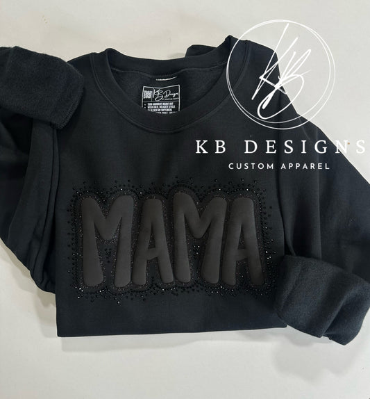 Custom Mascot Word- Triple Black Glitter,Puff & Rhinestones