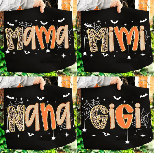 MAMA,GIGI,NANA,MIMI Leopard Orange Shimmer Bats & Bow Tee
