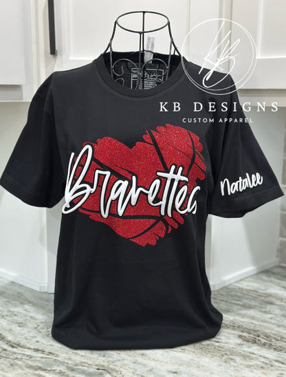Wildcats Basketball Glitter Heart  Tee