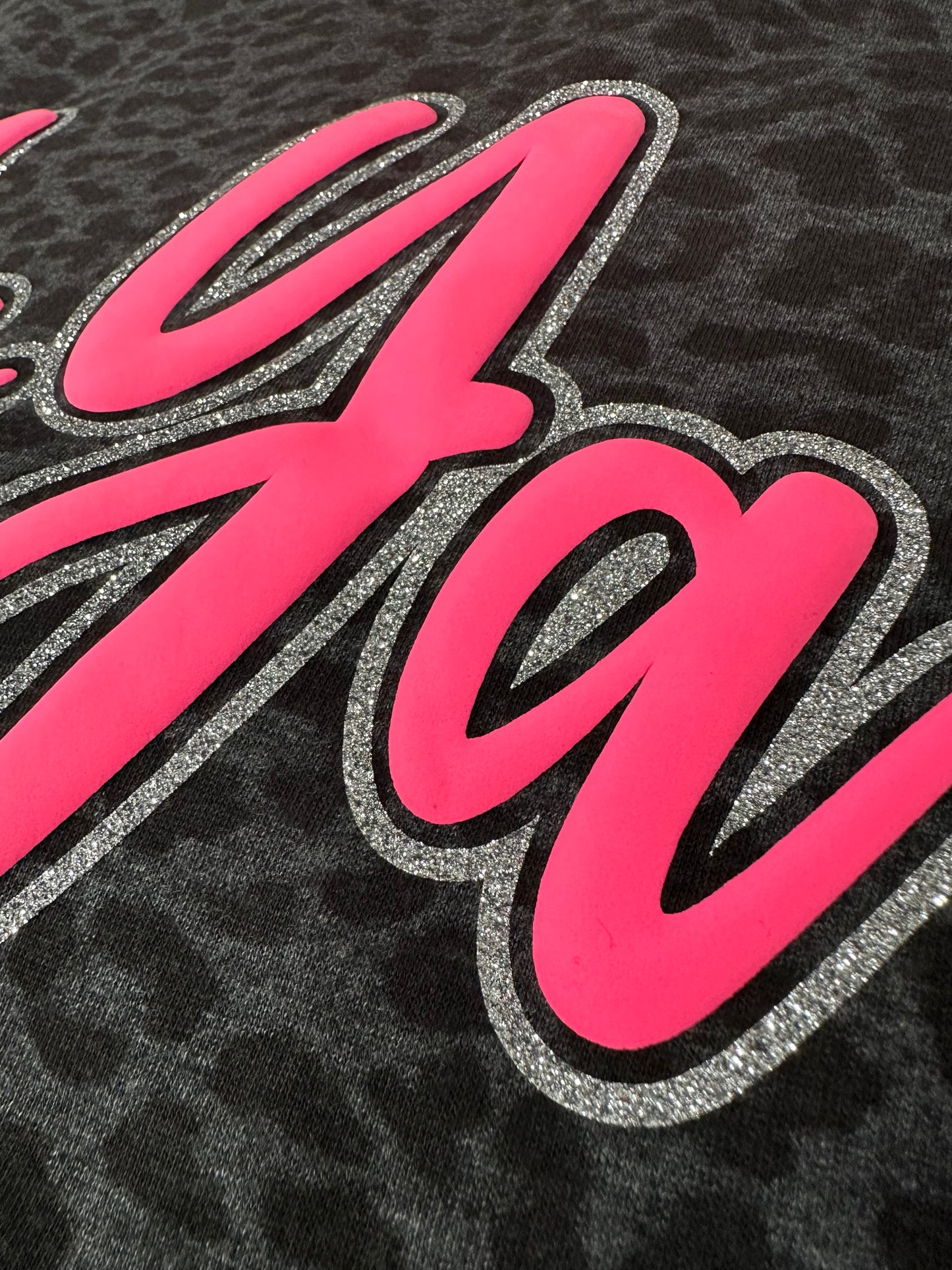 Custom Word Glitter & Puff Leopard Tee