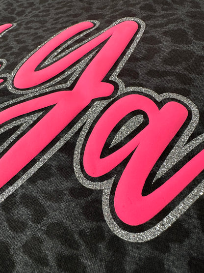 Custom Word Glitter & Puff Leopard Tee