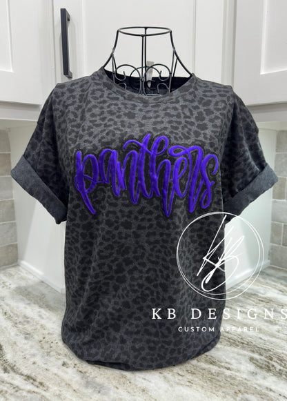 Custom Mascot Leopard Glitter and Puff Tee
