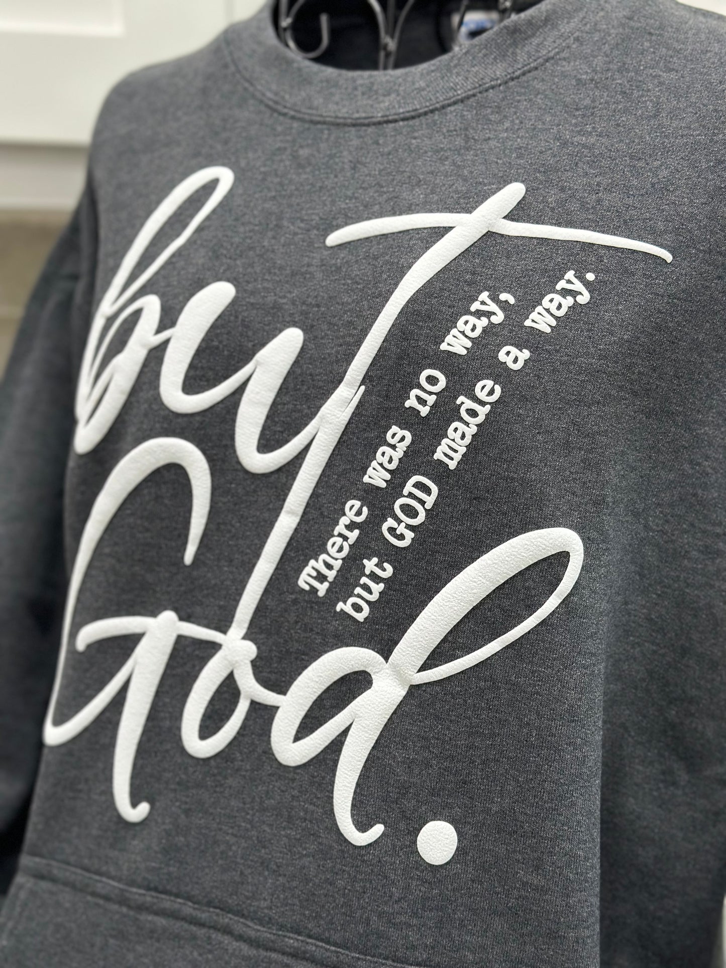 But God puff front pocket sweatshirt