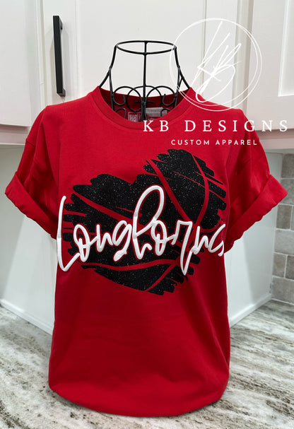 Wildcats Basketball Glitter Heart  Tee