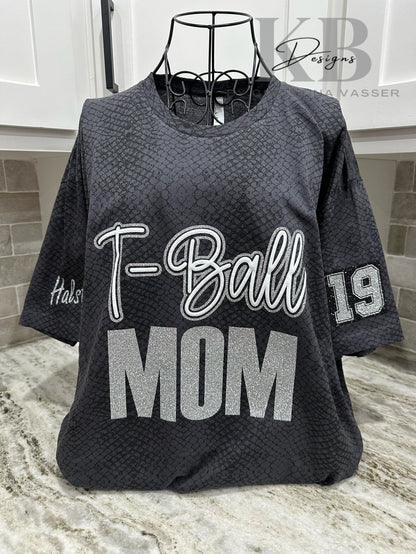 T-Ball Mom Reptile  glitter & puff Tee