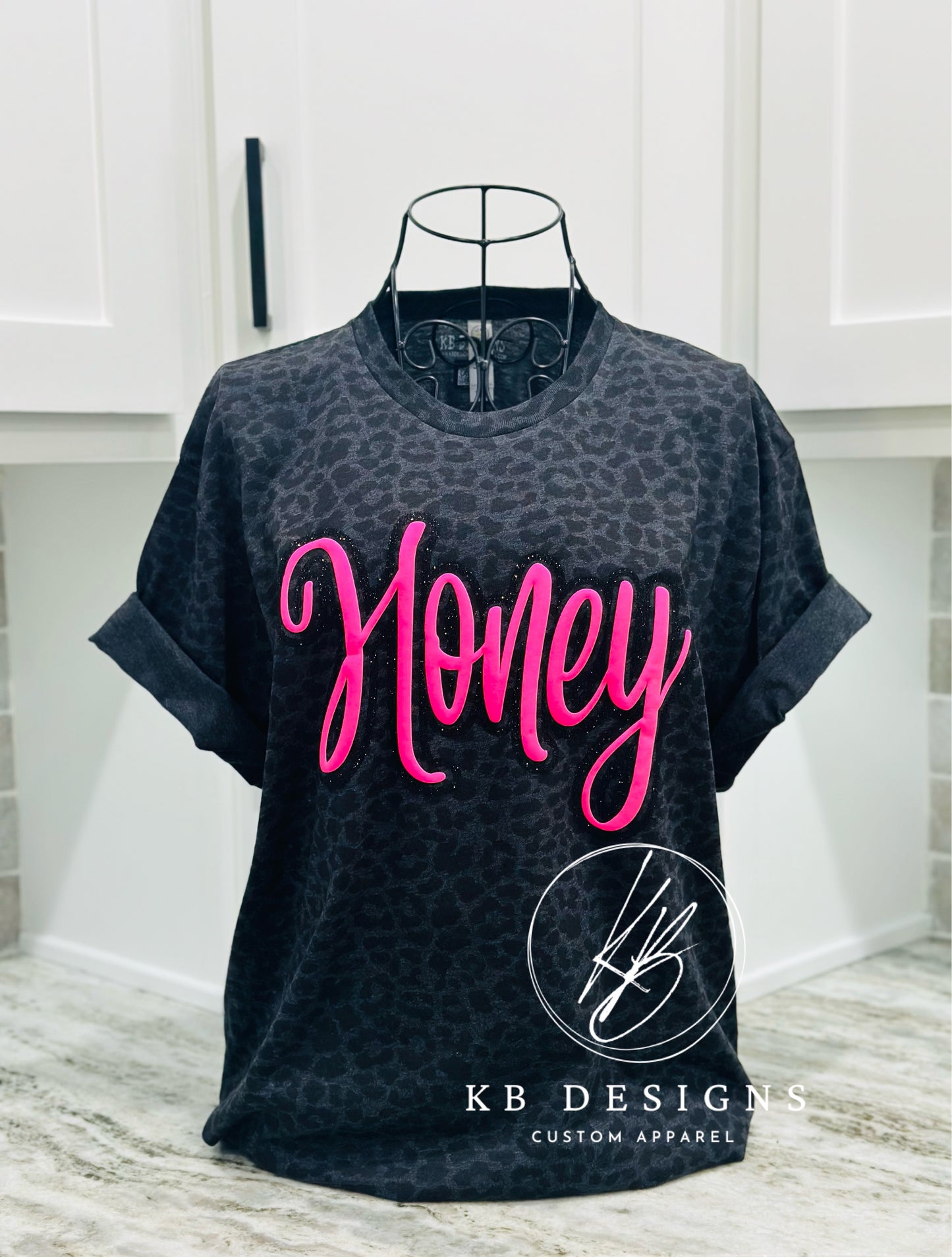 Custom Word Glitter & Puff Leopard Tee