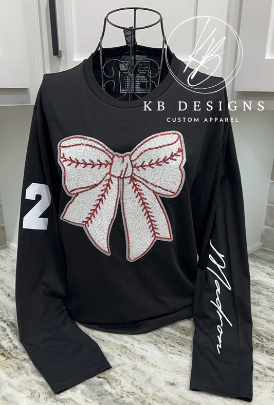 Sequin Baseball Bow W/Personalization