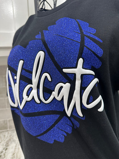 Wildcats Basketball Glitter Heart  Tee