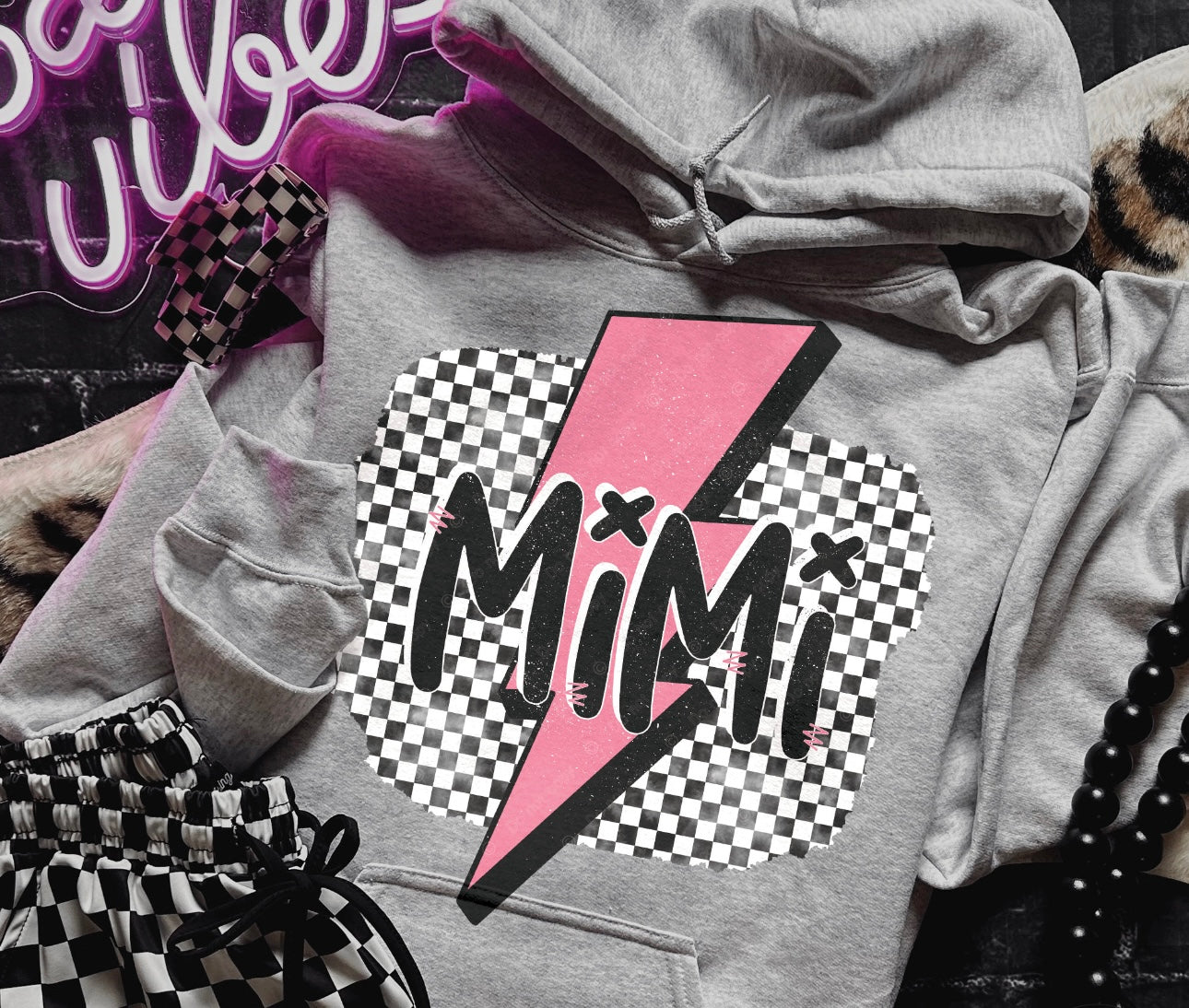 Personalized Pink Checkered Lightning Bolt