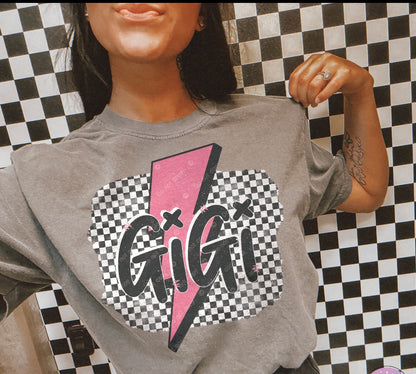 Personalized Pink Checkered Lightning Bolt