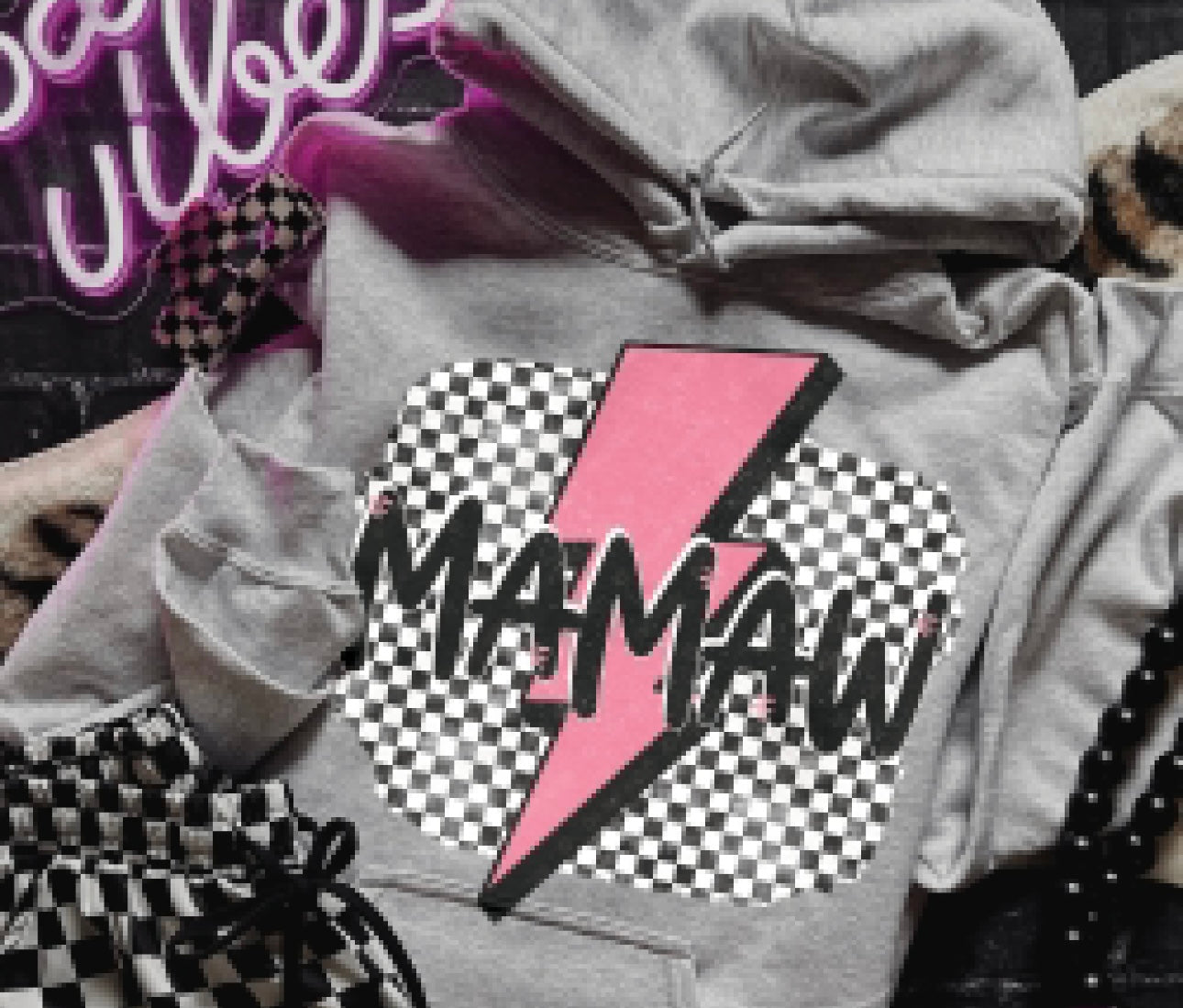 Personalized Pink Checkered Lightning Bolt