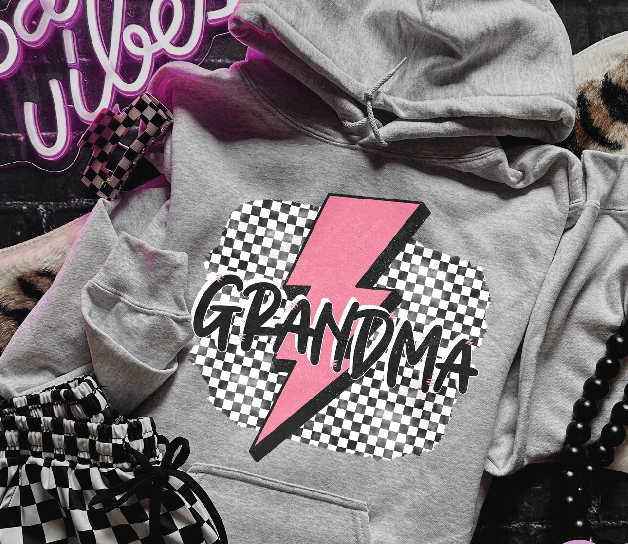 Personalized Pink Checkered Lightning Bolt