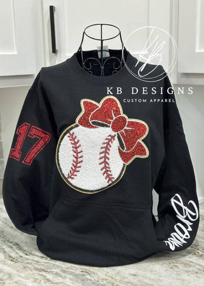 Sequin Baseball W/Bow Front Pocket Sweatshirt