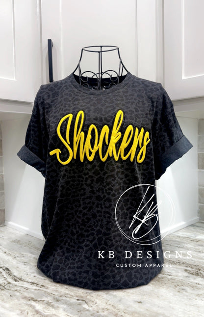 Custom Mascot Leopard Glitter and Puff Tee