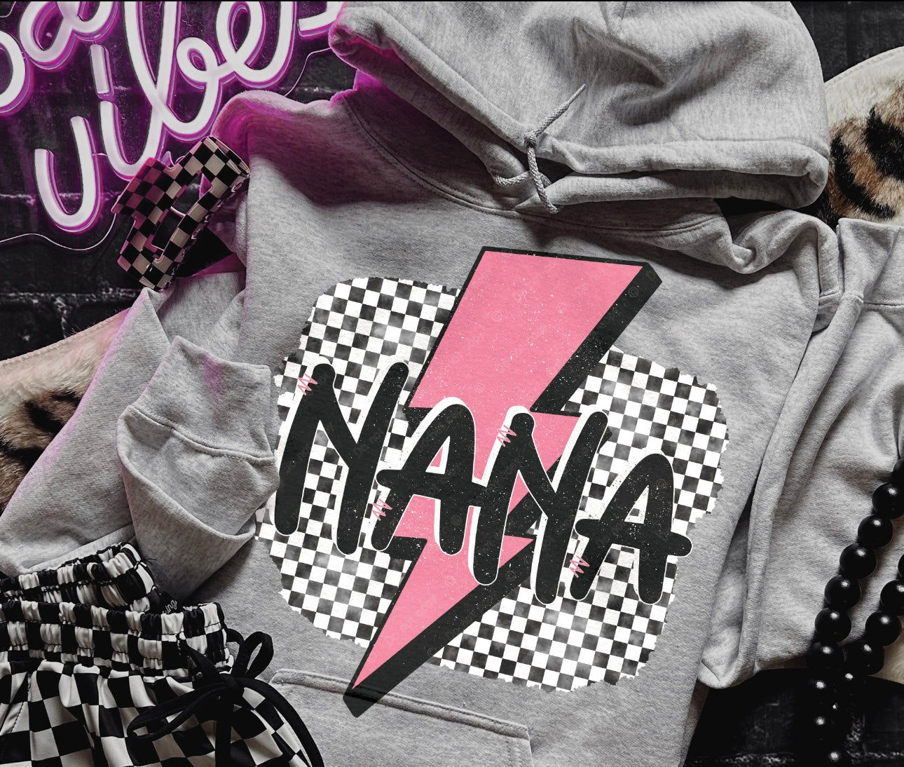 Personalized Pink Checkered Lightning Bolt