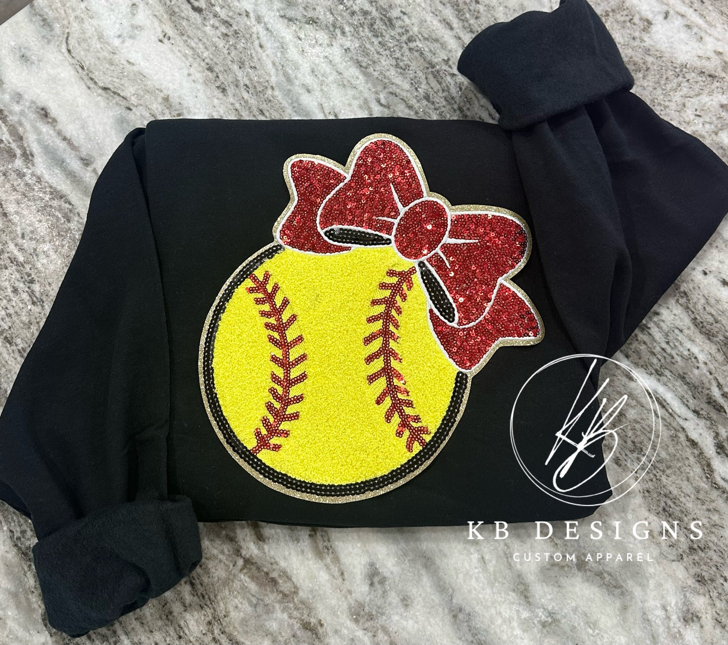 Sequin Softball W/Bow Front Pocket Sweatshirt