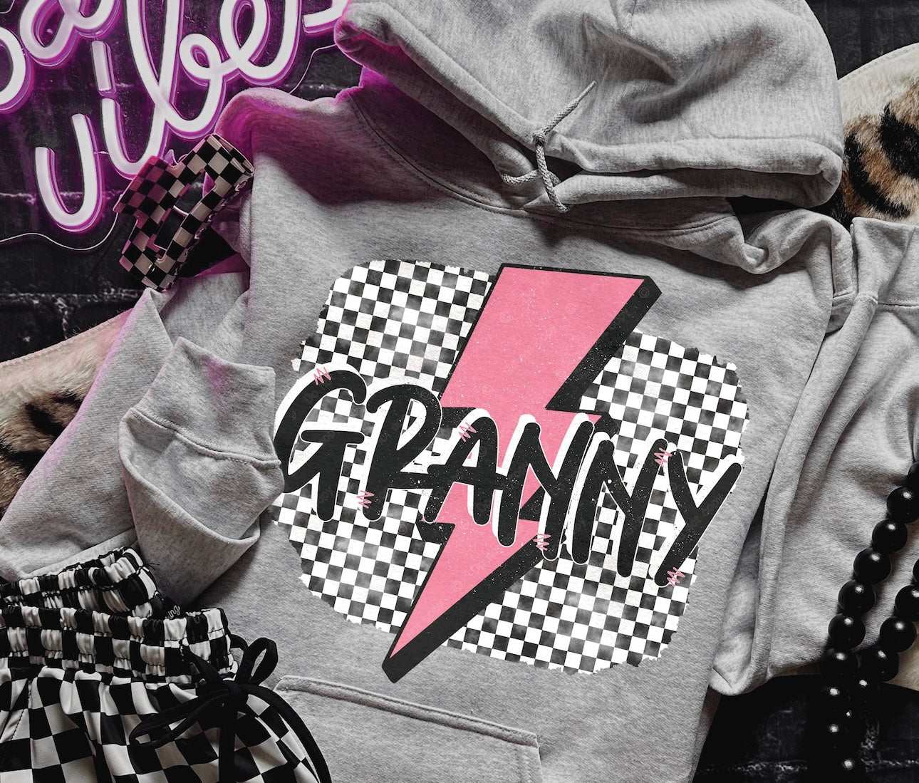 Personalized Pink Checkered Lightning Bolt