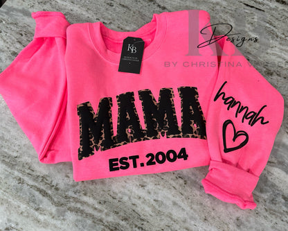 Personalized MAMA Leopard Puff Sweatshirt