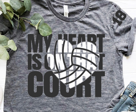My heart is on the court glitter & puff Tee