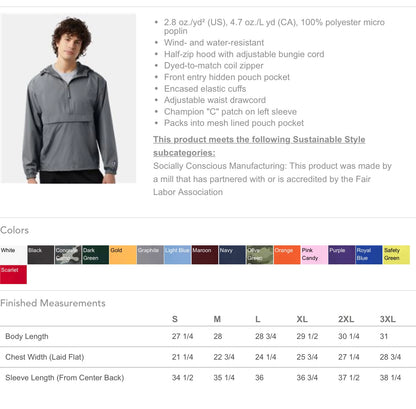 Spirit Hooded Quarter Zip Rain/Wind Jacket