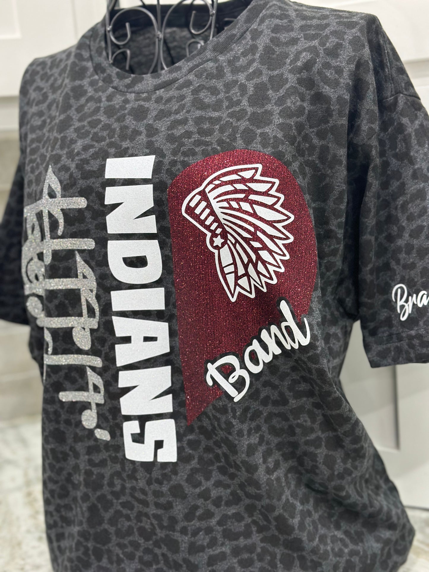 Custom Glitter Band Heart leopard Tee