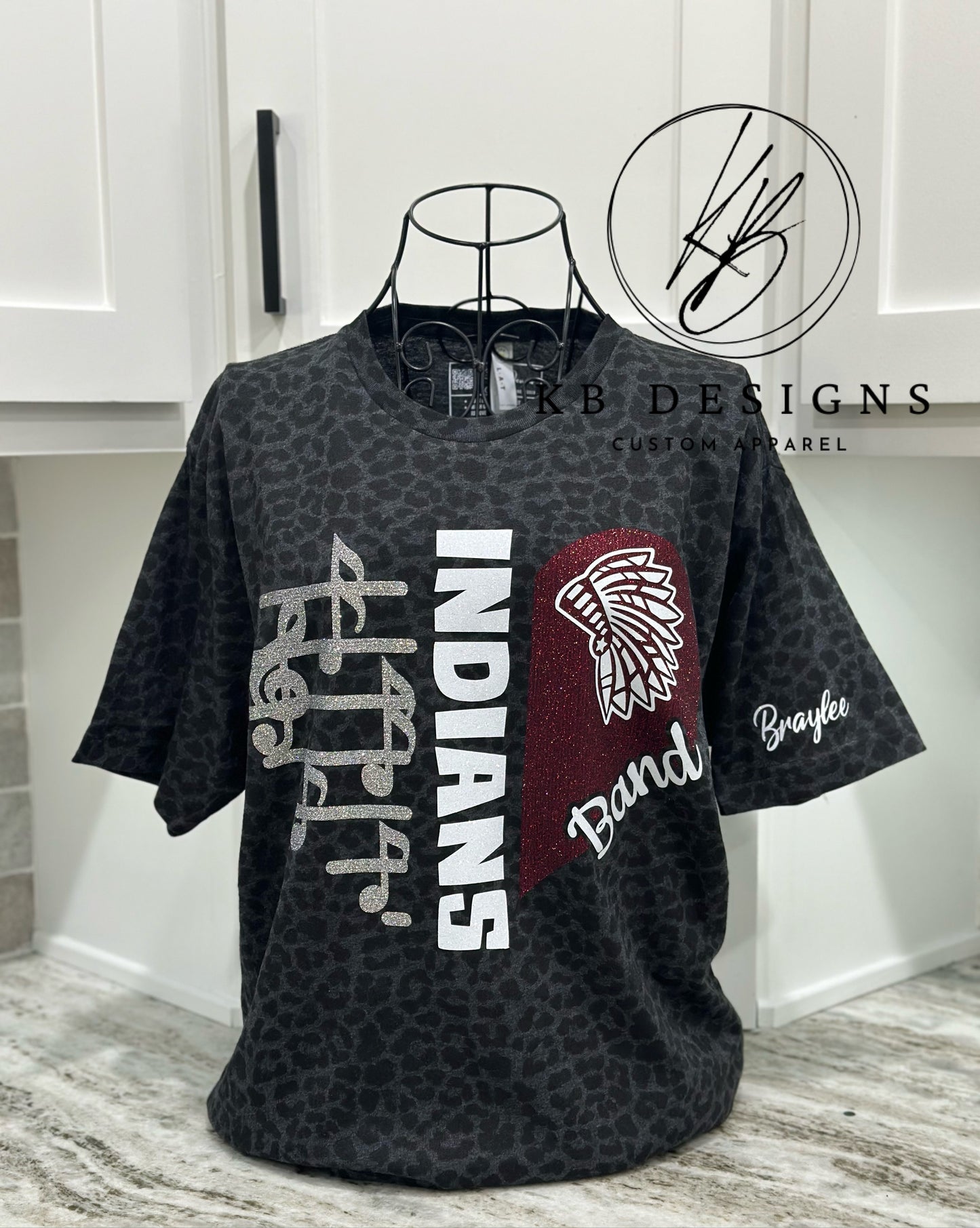 Custom Glitter Band Heart leopard Tee