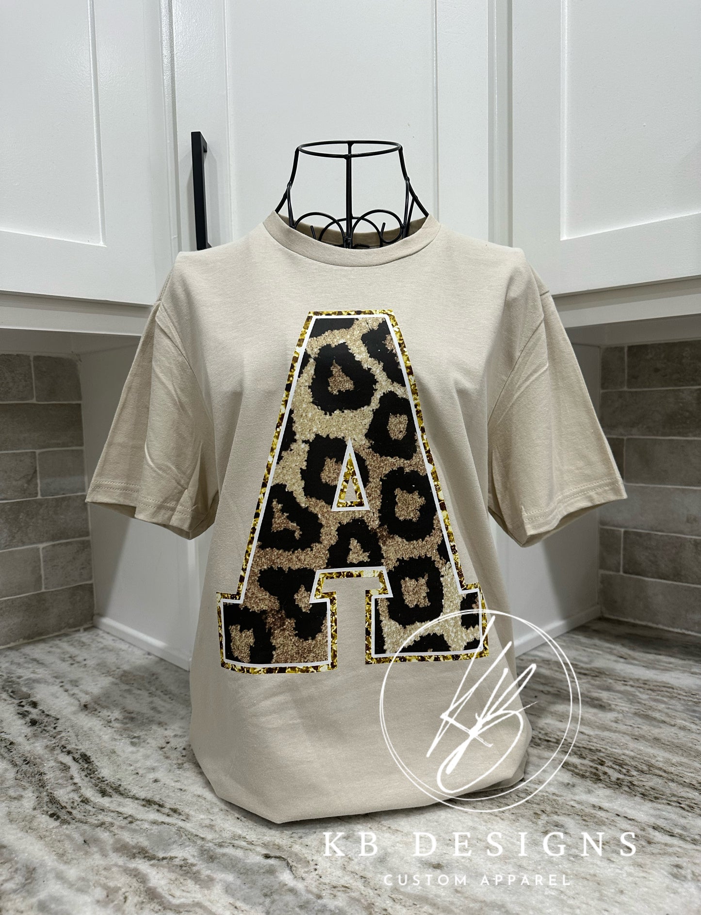 Faux Glitter Leopard Letter Tee