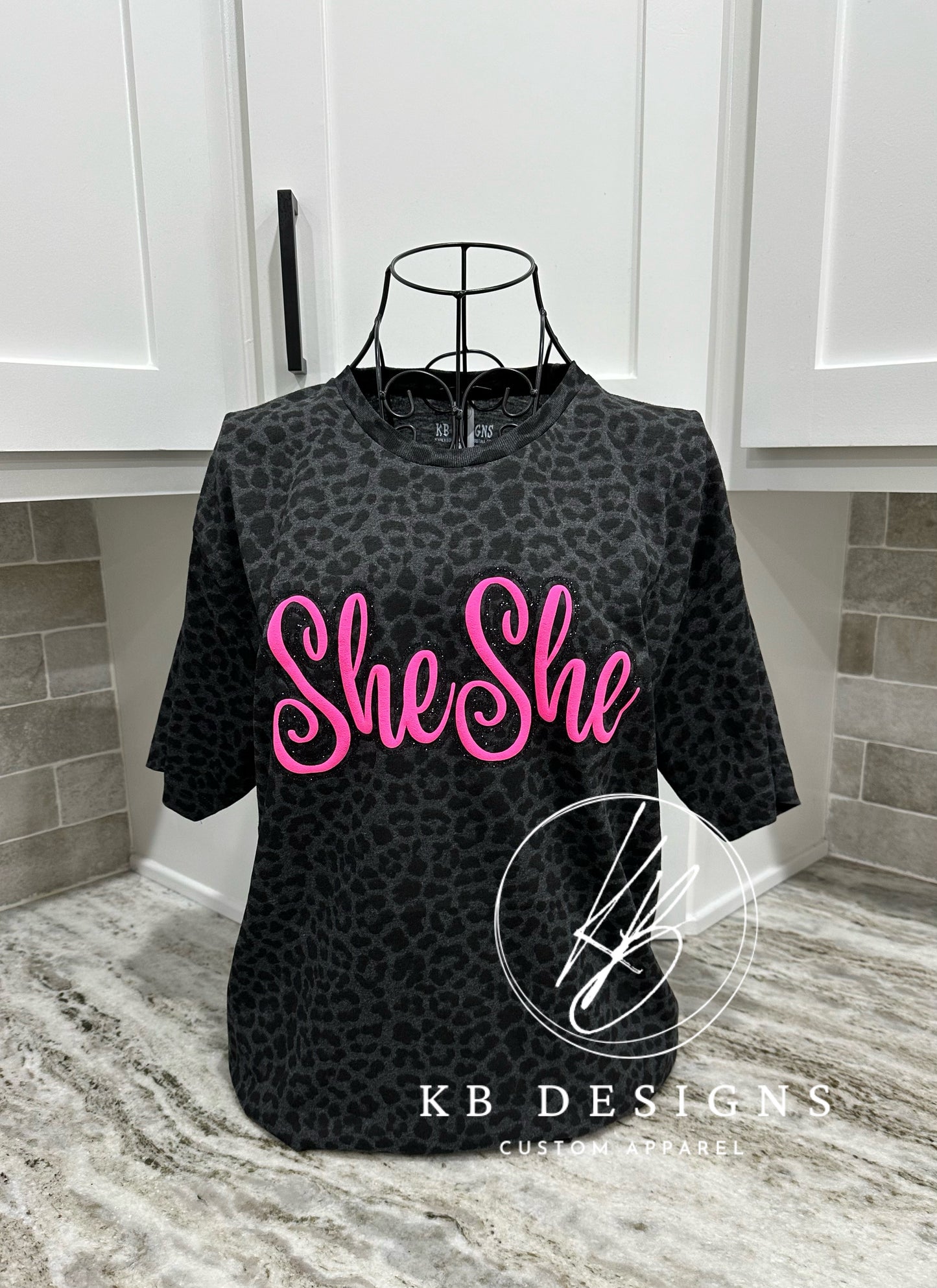 Custom Word Glitter & Puff Leopard Tee