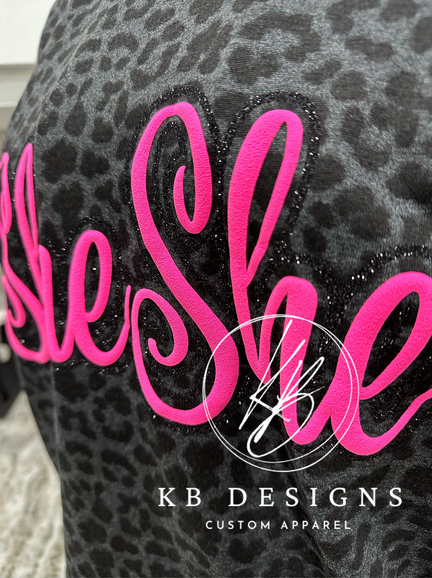 Custom Word Glitter & Puff Leopard Tee