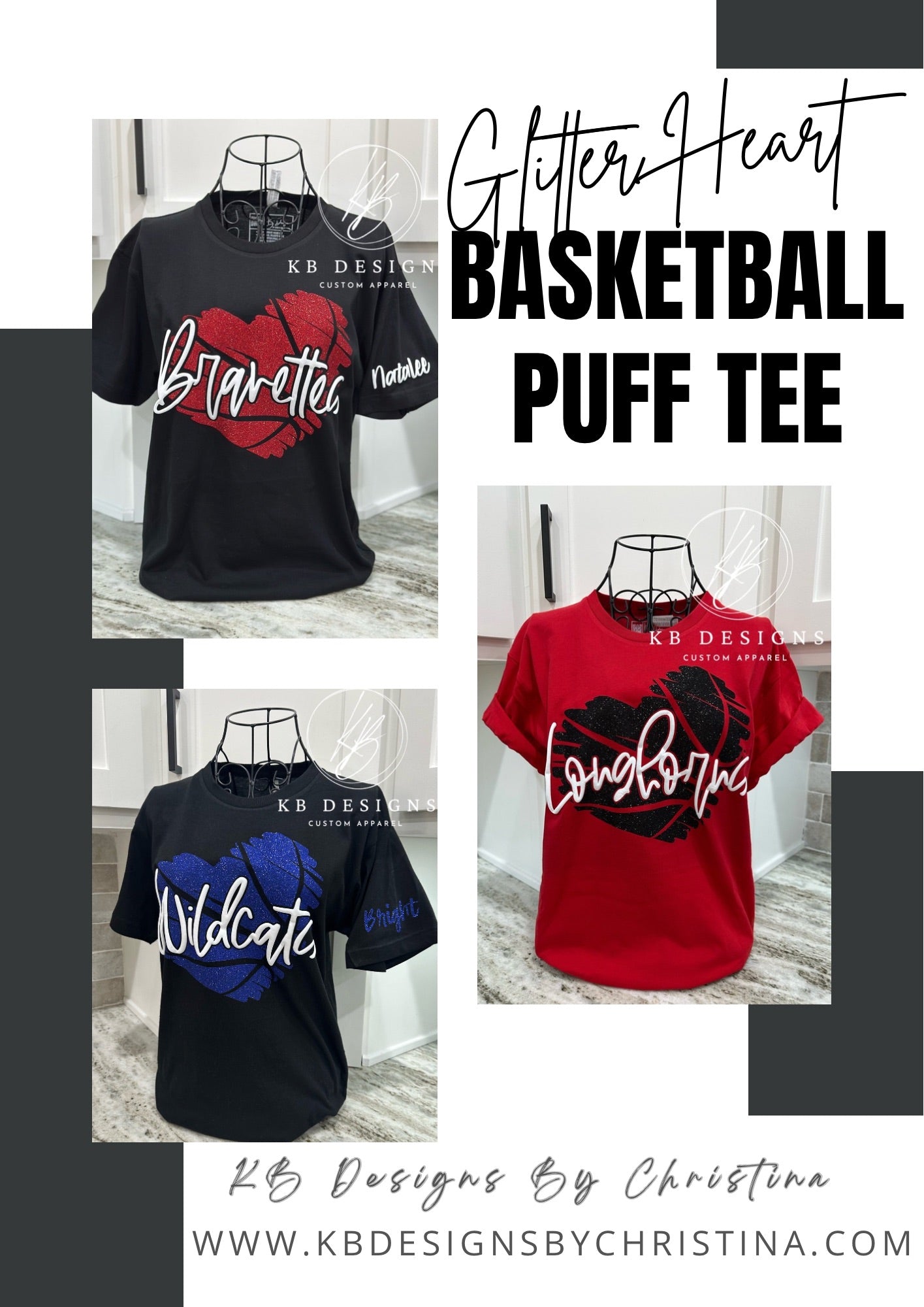 Custom Glitter Heart Basketball Tee